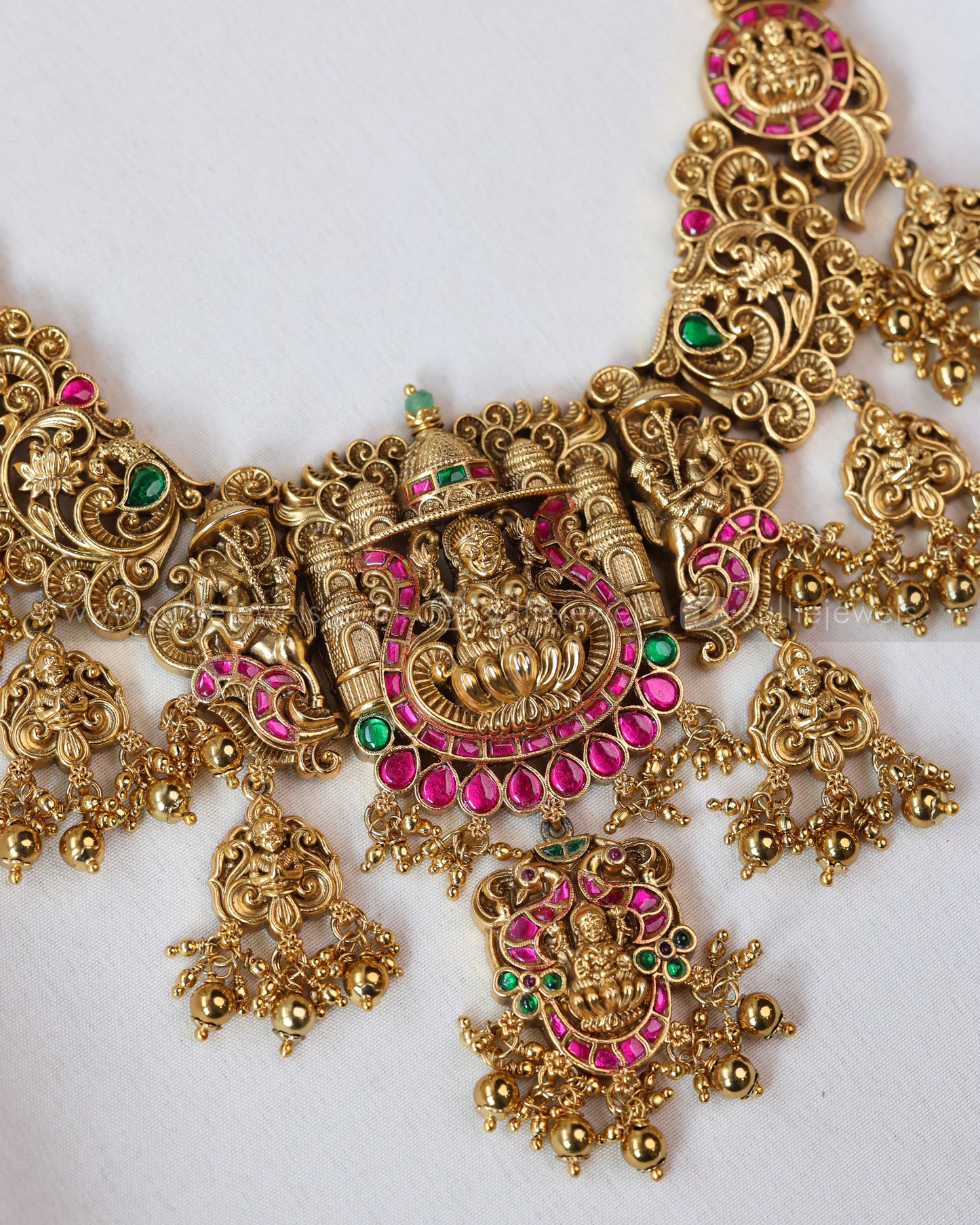 7157 - Lakshmi Premium Jadau Long Chain/Haaram with Jhumka - Gold Beads