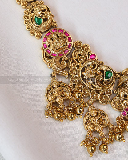 7157 - Lakshmi Premium Jadau Long Chain/Haaram with Jhumka - Gold Beads