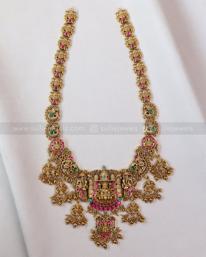 7157 - Lakshmi Premium Jadau Long Chain/Haaram with Jhumka - Gold Beads