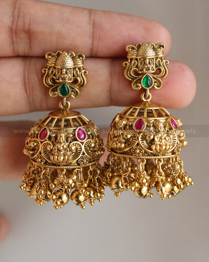 7157 - Lakshmi Premium Jadau Long Chain/Haaram with Jhumka - Gold Beads