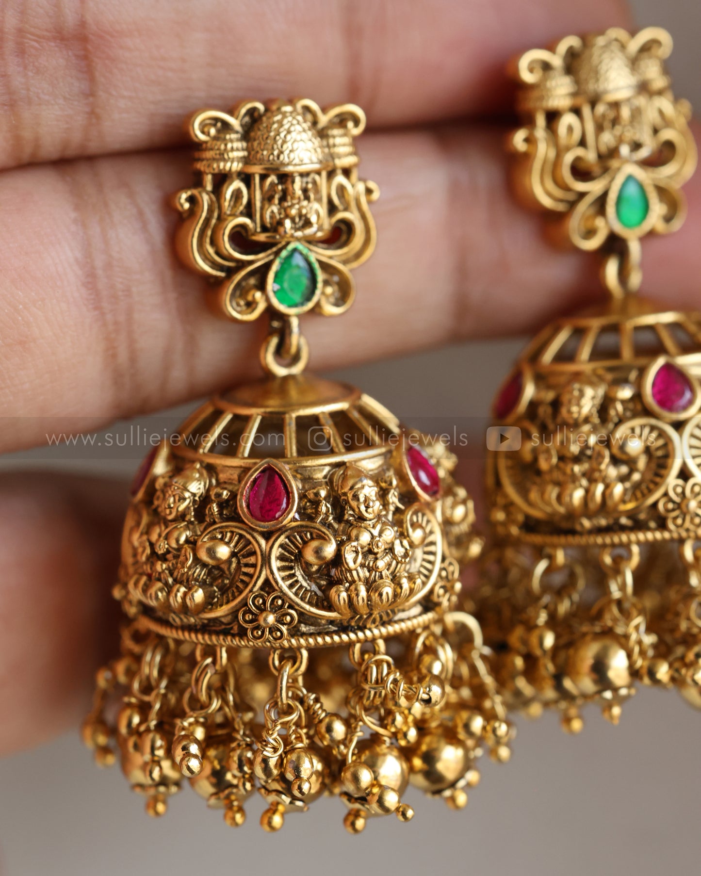7157 - Lakshmi Premium Jadau Long Chain/Haaram with Jhumka - Gold Beads