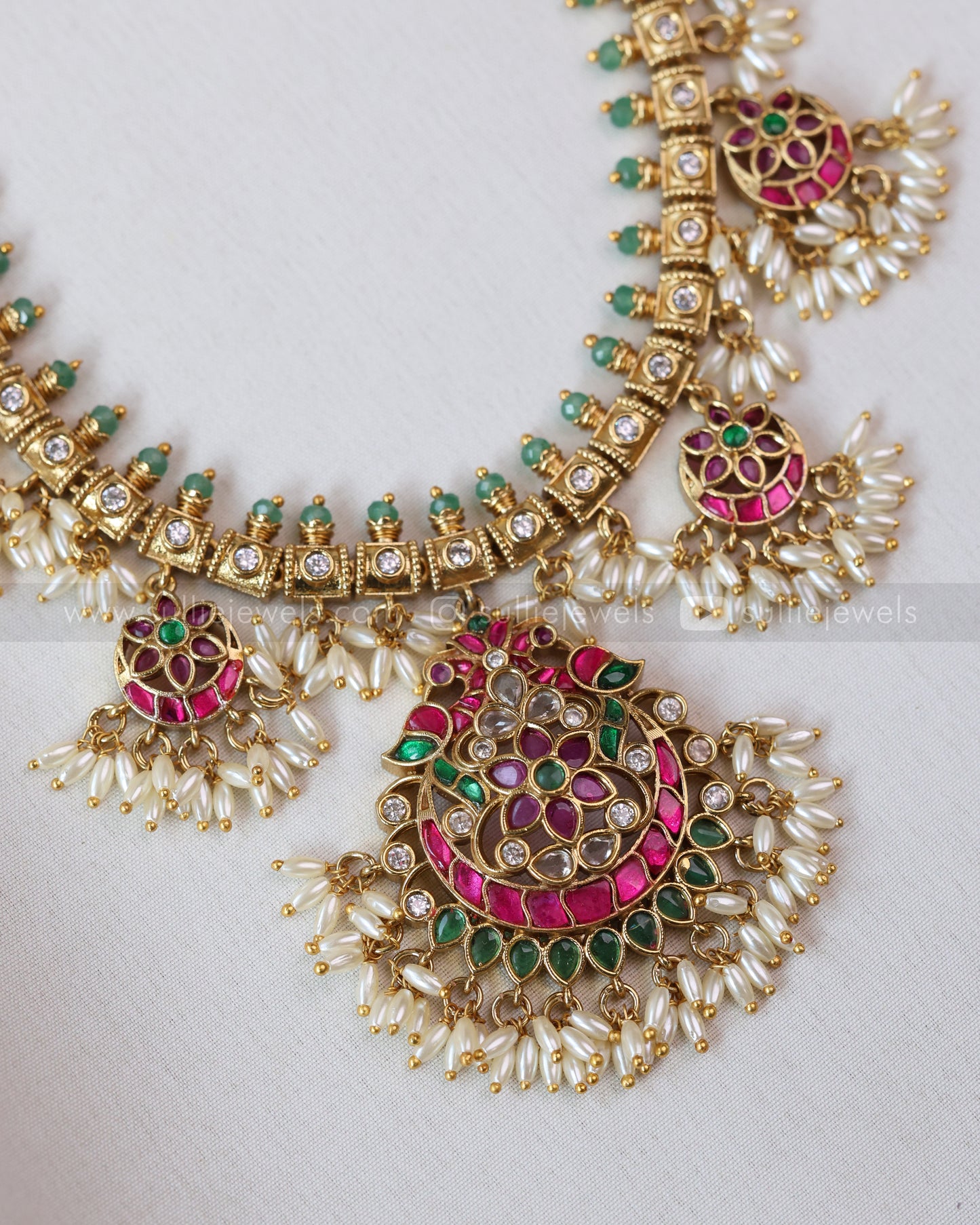 7169 -  Jadau Rice Pearl Guttapusalu Haaram / Long Chain with Earrings