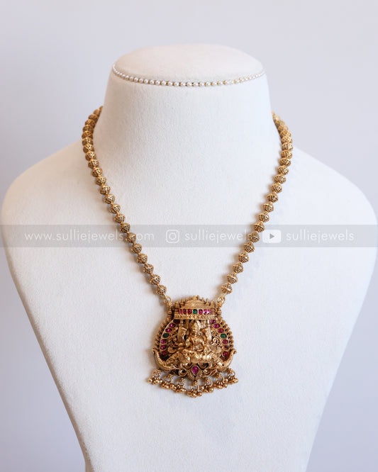 6043 - Sullie Basic Temple Design Lakshmi Pendant Ball Chain with Jhumka