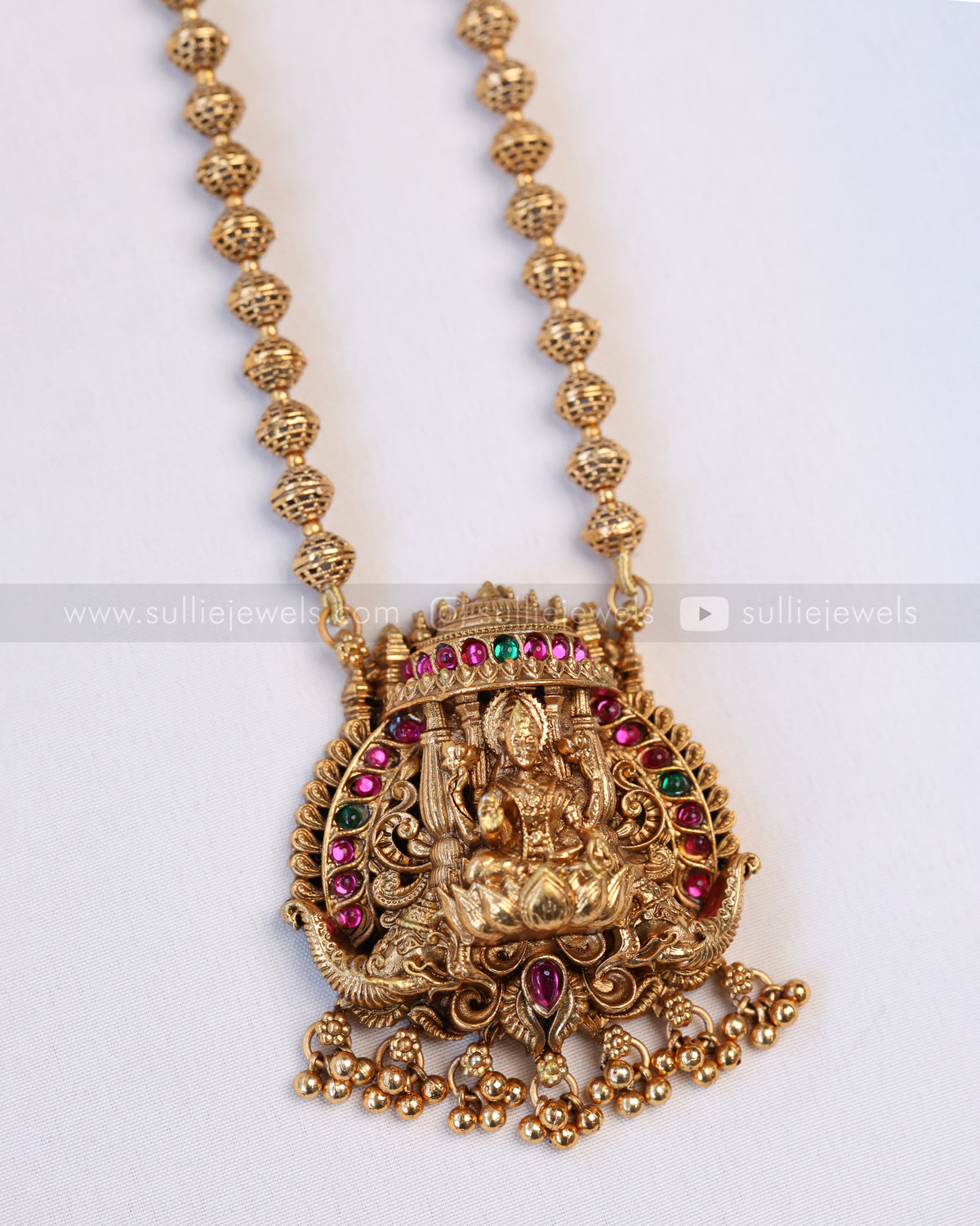 6043 - Sullie Basic Temple Design Lakshmi Pendant Ball Chain with Jhumka