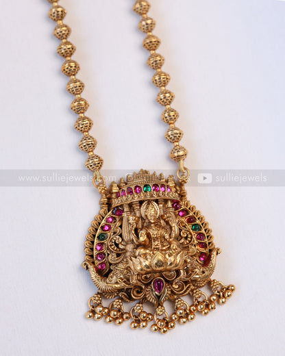 6043 - Sullie Basic Temple Design Lakshmi Pendant Ball Chain with Jhumka