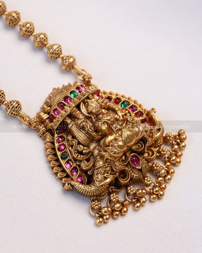 6043 - Sullie Basic Temple Design Lakshmi Pendant Ball Chain with Jhumka