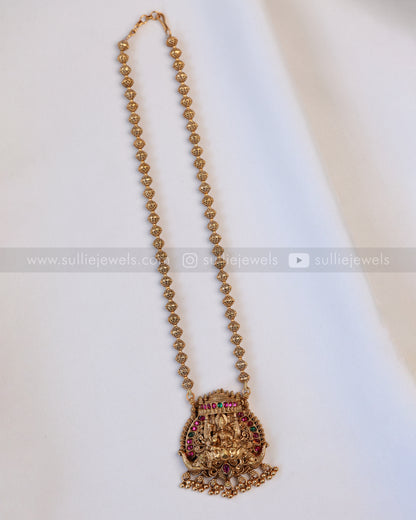 6043 - Sullie Basic Temple Design Lakshmi Pendant Ball Chain with Jhumka