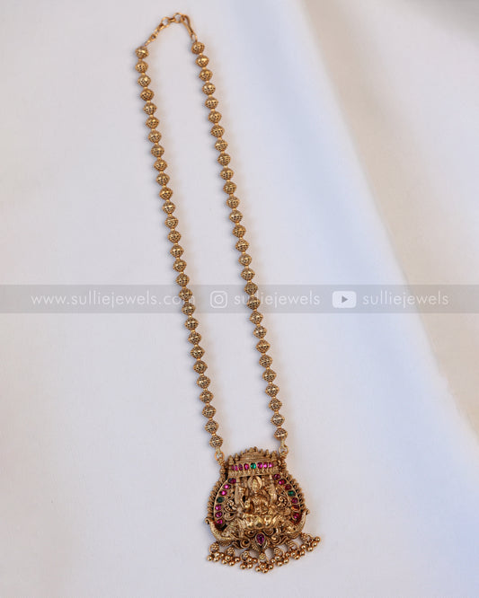 6043 - Sullie Basic Temple Design Lakshmi Pendant Ball Chain with Jhumka