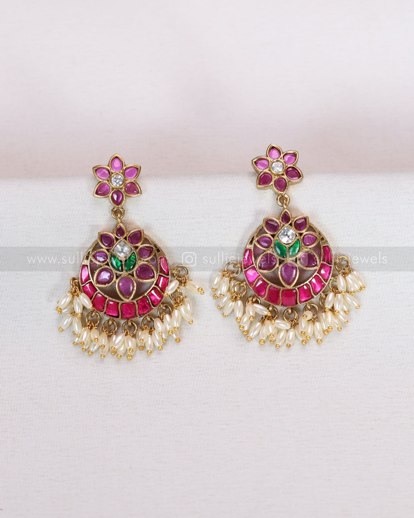 7169 -  Jadau Rice Pearl Guttapusalu Haaram / Long Chain with Earrings