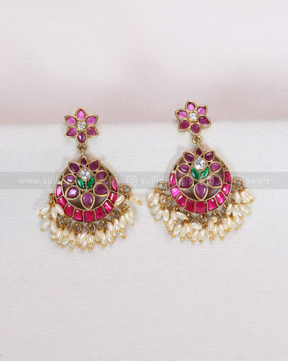 7169 -  Jadau Rice Pearl Guttapusalu Haaram / Long Chain with Earrings