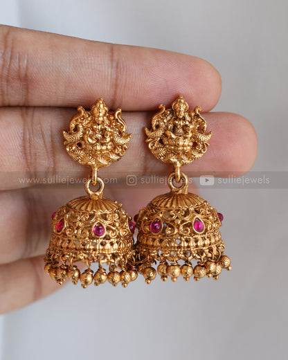 6043 - Sullie Basic Temple Design Lakshmi Pendant Ball Chain with Jhumka