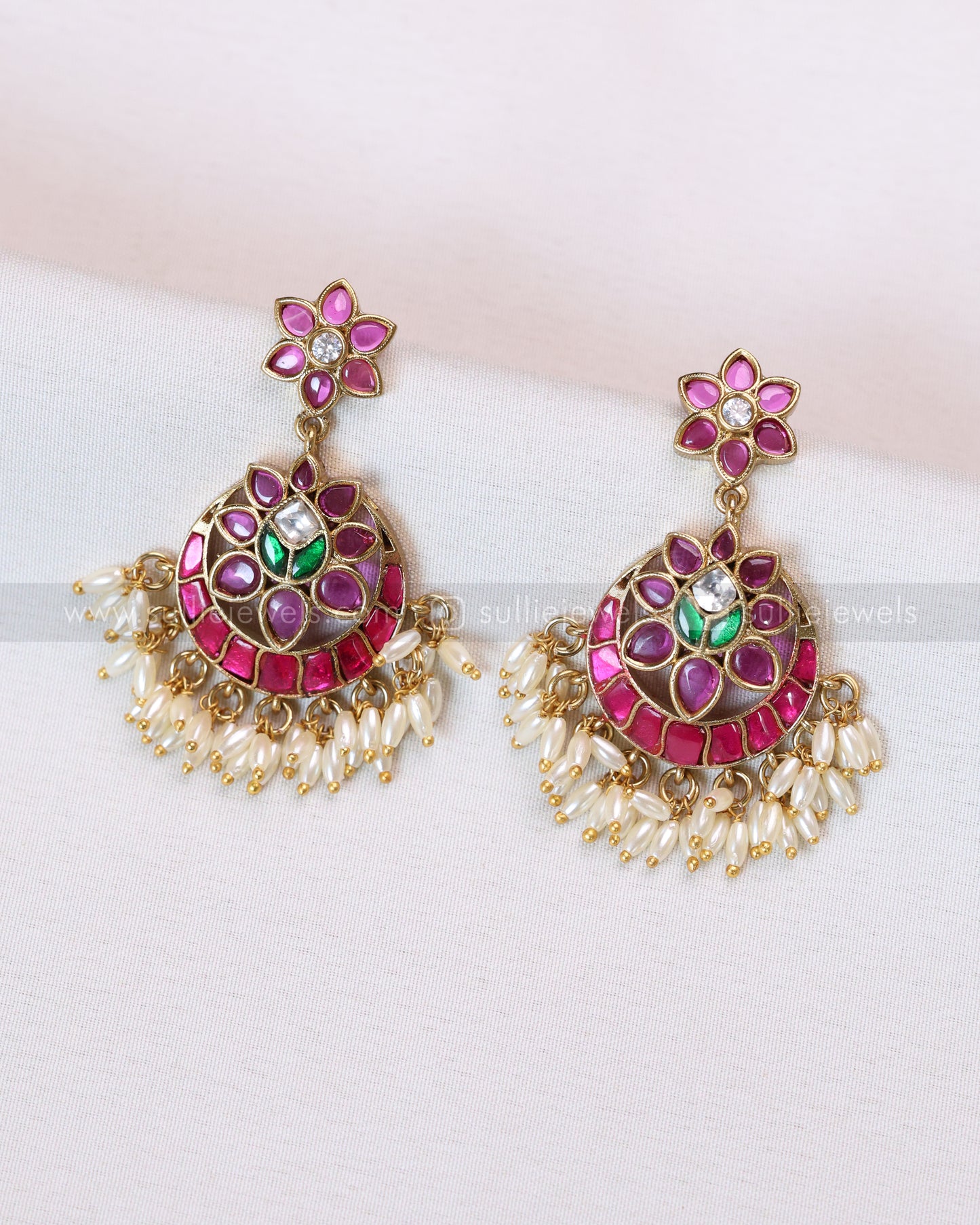 7169 -  Jadau Rice Pearl Guttapusalu Haaram / Long Chain with Earrings