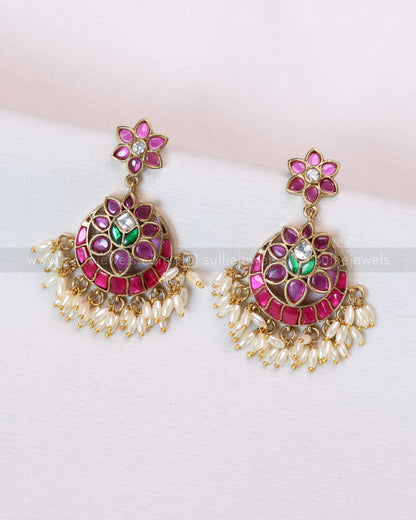 7169 -  Jadau Rice Pearl Guttapusalu Haaram / Long Chain with Earrings