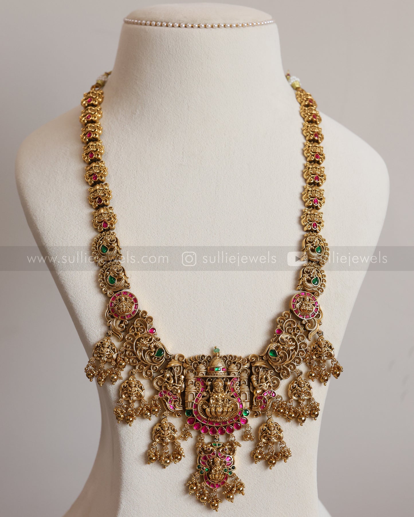 7157 - Lakshmi Premium Jadau Long Chain/Haaram with Jhumka - Gold Beads