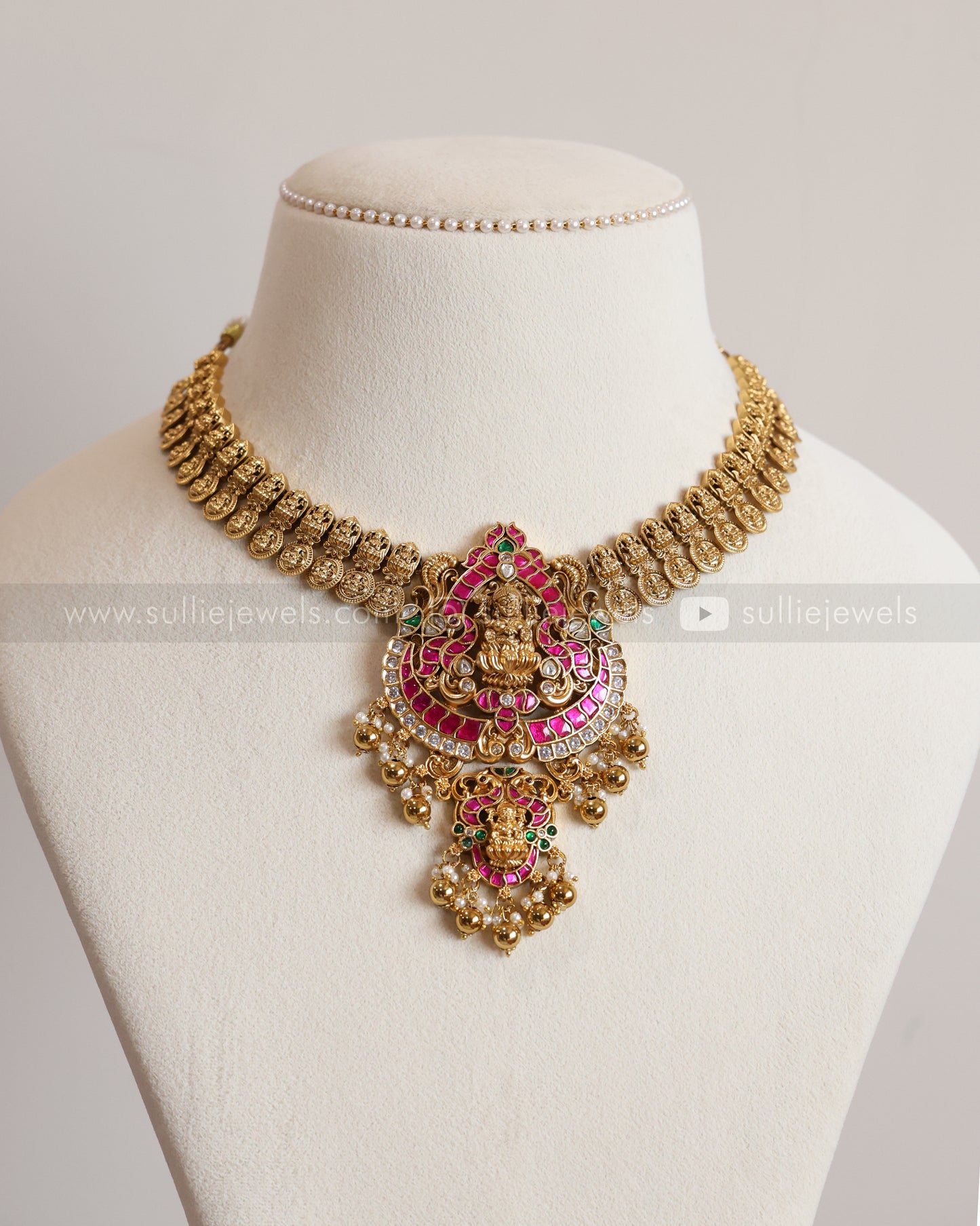 3661 - Premium Jadau Lakshmi Coin Necklace with Earring
