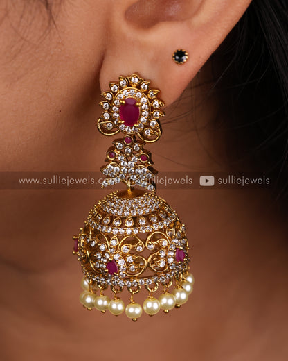 AD Premium Long Ruby Jhumka