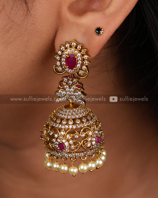 AD Premium Long Ruby Jhumka