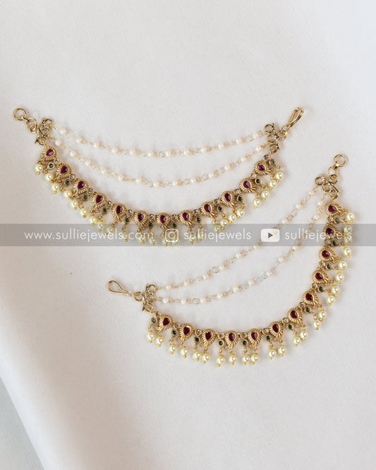 Ruby & Gold with Pearl Earchain
