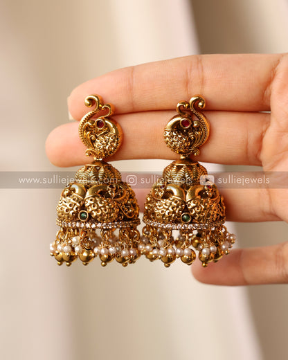 Premium Antique Lakshmi Necklace with Jhumka