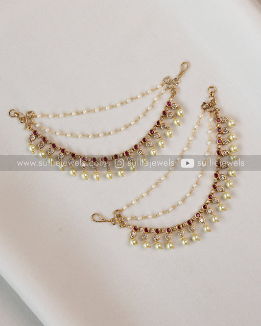 Ruby & White Stone Earchain / Maatti