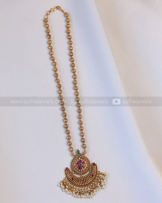 6044 - Sullie Basic - Gold Chandbali Floral Gold Beads Pendant with Jhumka