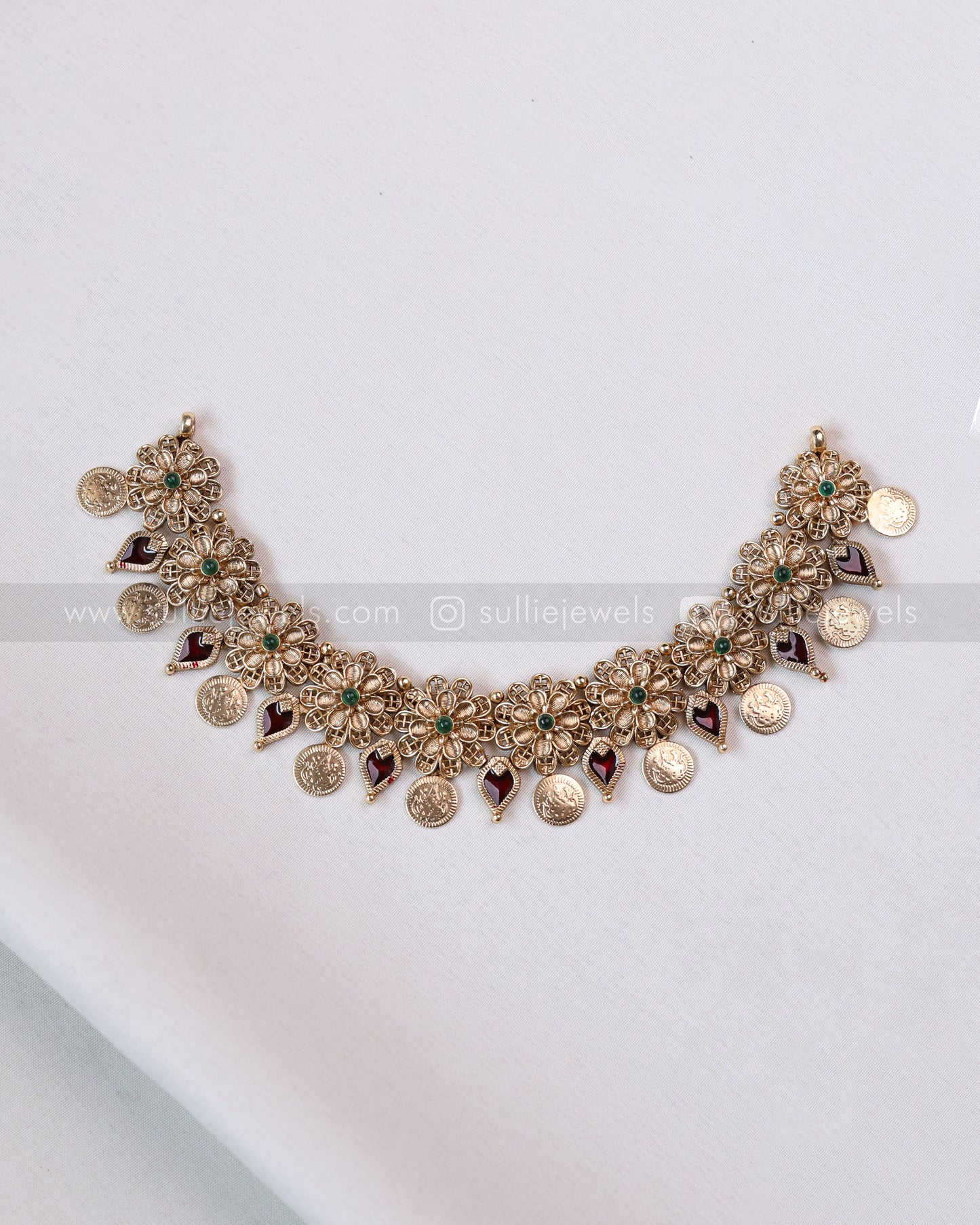 3775 - Sullie Basic Floral Ruby Palakka Coin Necklace with Stud