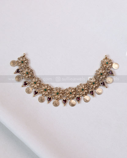 3775 - Sullie Basic Floral Ruby Palakka Coin Necklace with Stud