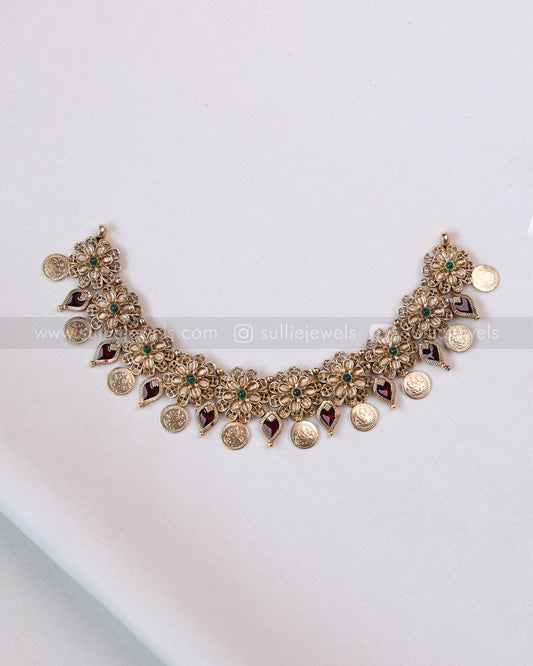 3775 - Sullie Basic Floral Ruby Palakka Coin Necklace with Stud