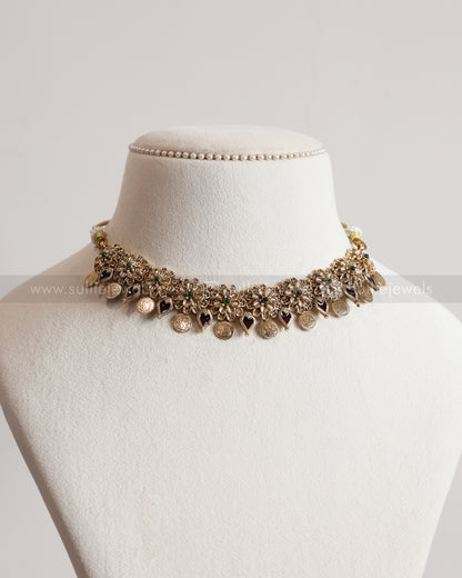 3775 - Sullie Basic Floral Ruby Palakka Coin Necklace with Stud