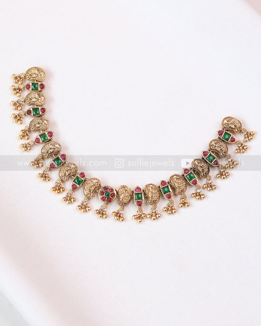 3774 - Sullie Basic Ruby Green Gold Peacock Necklace with Stud
