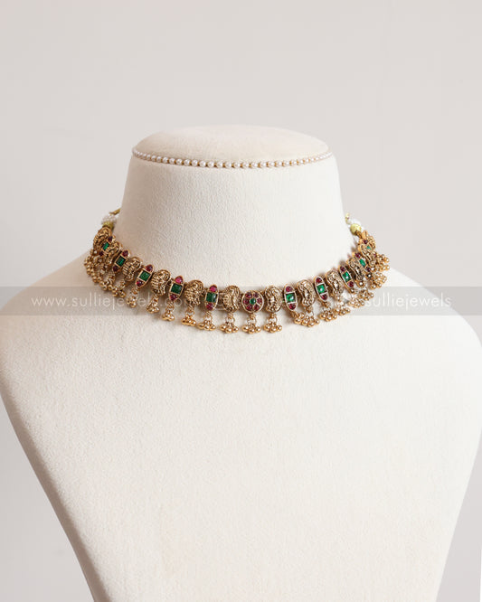 3774 - Sullie Basic Ruby Green Gold Peacock Necklace with Stud