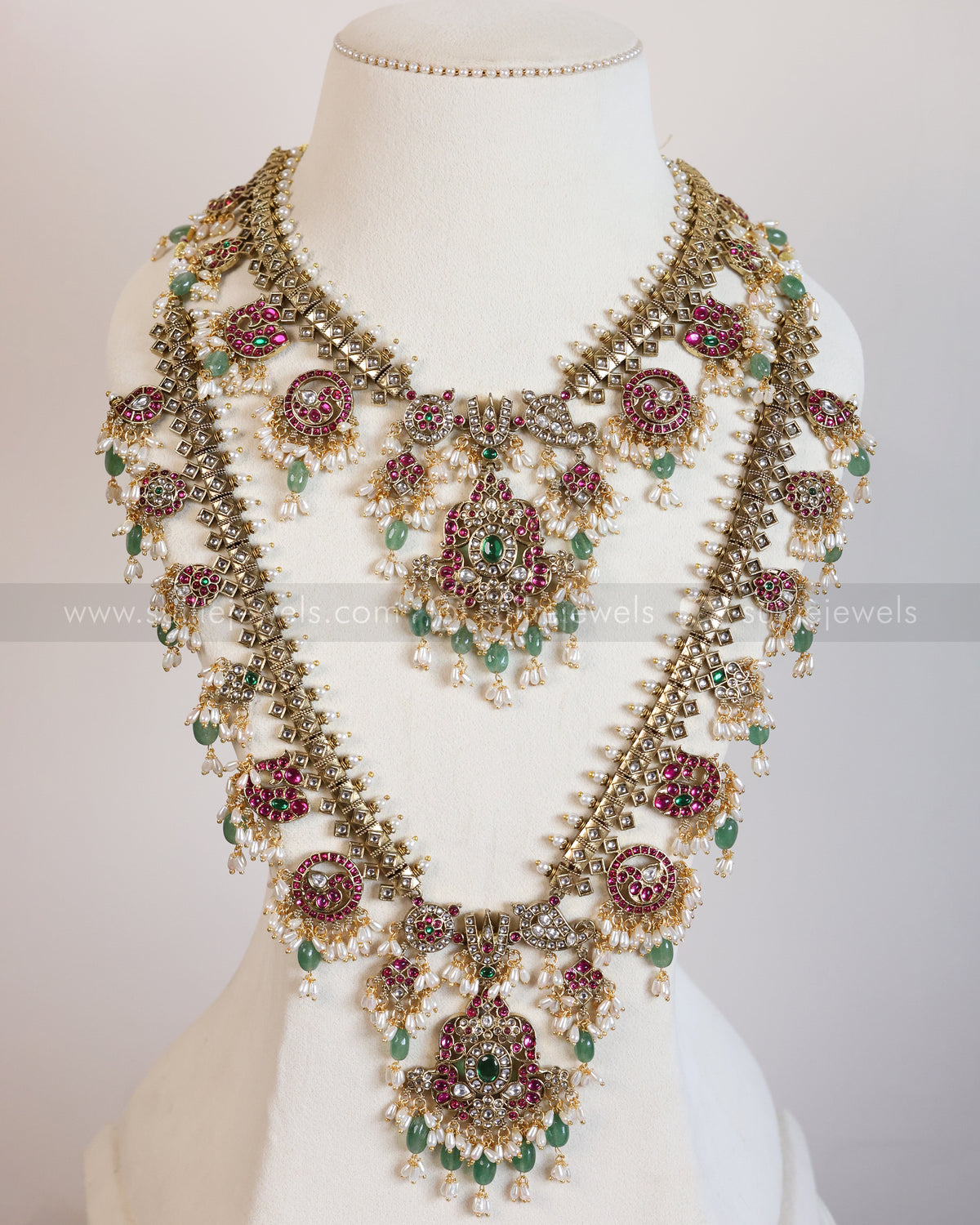Premium Kundan Stone Venkateswara Mint Beads Guttapusalu Bridal Combo ( 3 piece )