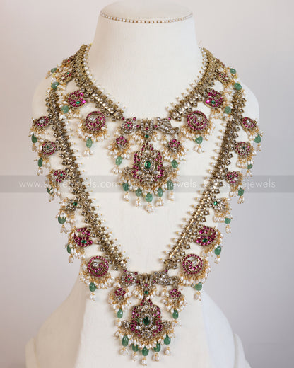 Premium Kundan Stone Venkateswara Mint Beads Guttapusalu Bridal Combo ( 3 piece )