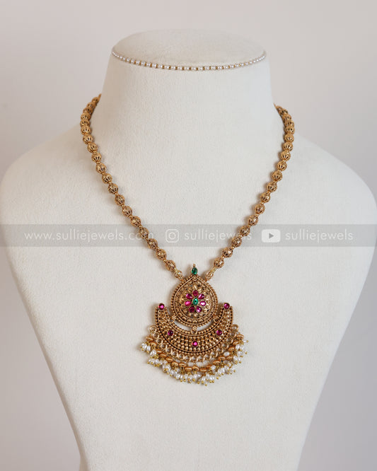 6044 - Sullie Basic - Gold Chandbali Floral Gold Beads Pendant with Jhumka