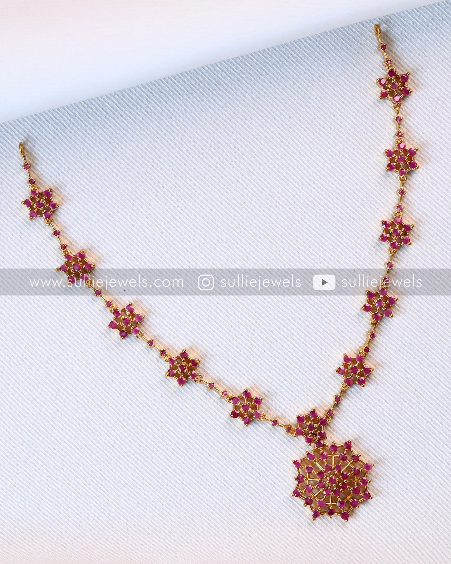 Ruby Diamond Web Necklace with Earring