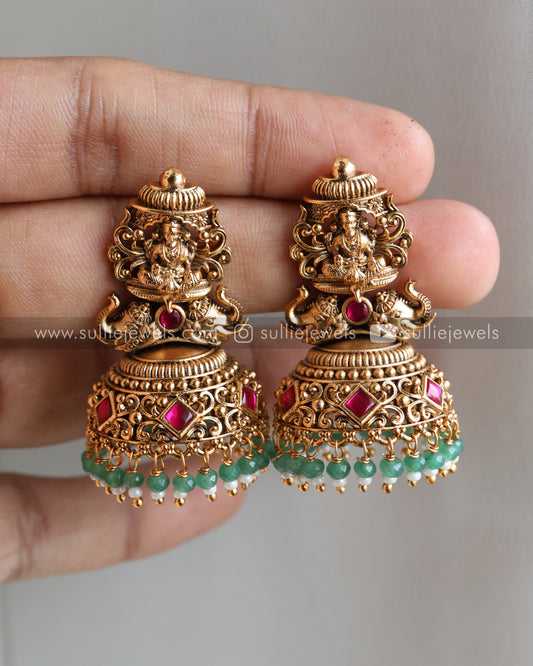 Premium Goddess Mint Beads Copper Gold Jhumka