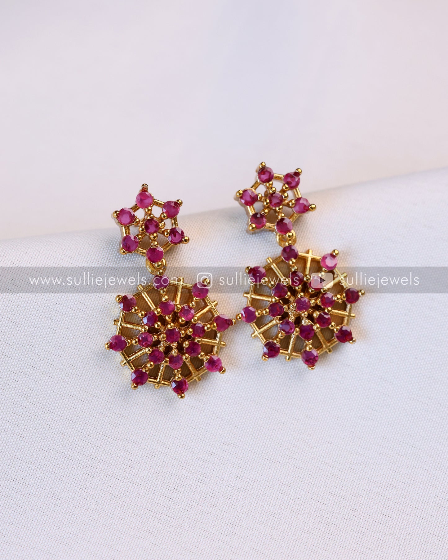 Ruby Diamond Web Necklace with Earring