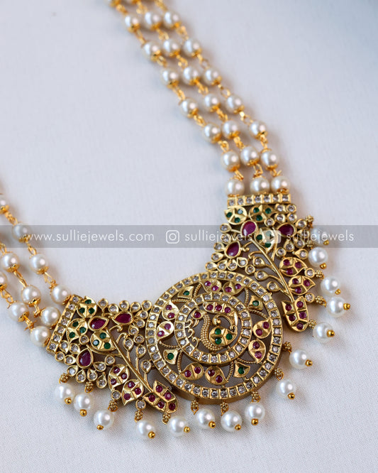 Peacock Pearl Haram / Long Chain with Jhumkas
