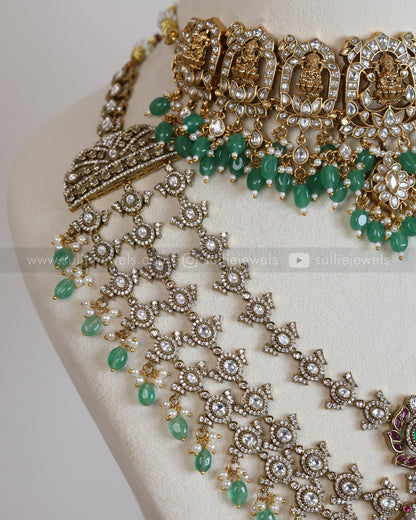 Premium Victorian & Jadau Mint Beads Bridal Combo ( 3 piece )