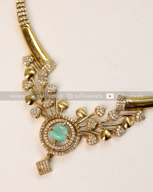 Pastel Green Stone Necklace with Stud