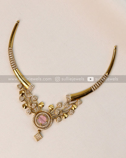 Pastel Pink Stone Necklace with Stud