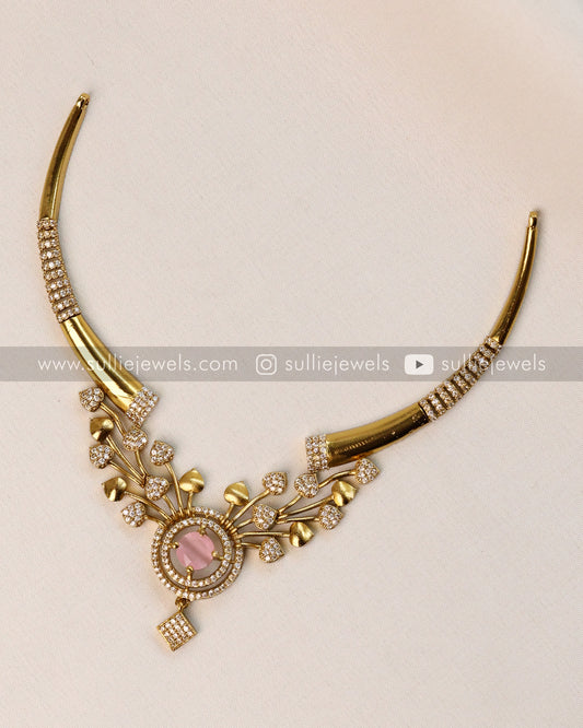 Pastel Pink Stone Necklace with Stud