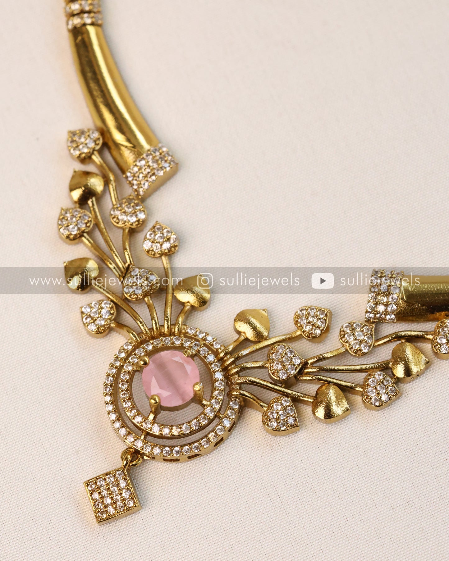 Pastel Pink Stone Necklace with Stud