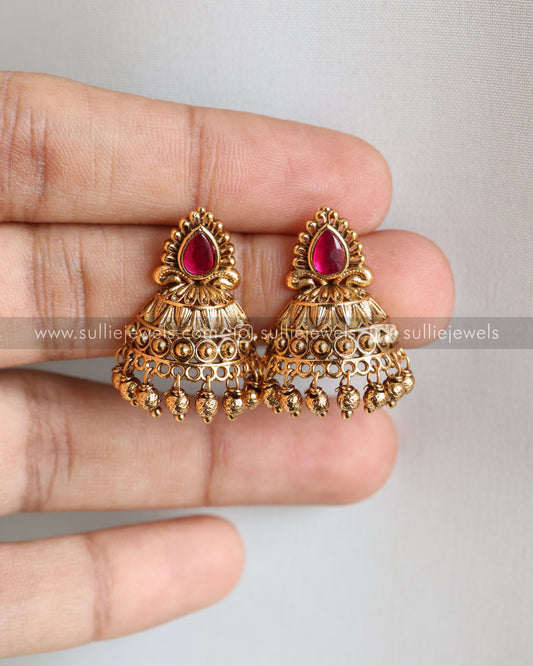Mini Half-Cut Jhumka - Ruby