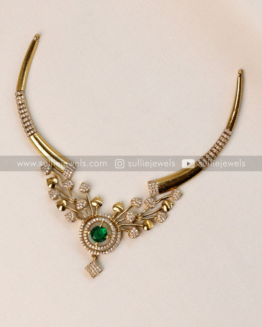 Green Stone Necklace with Stud