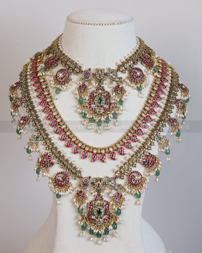 Premium Venkateswara Kundan & Mango Kemp Bridal Combo ( 5 piece )