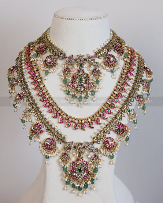 Premium Venkateswara Kundan & Mango Kemp Bridal Combo ( 5 piece )