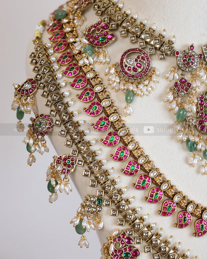 Premium Venkateswara Kundan & Mango Kemp Bridal Combo ( 5 piece )