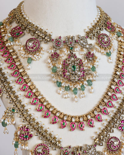 Premium Venkateswara Kundan & Mango Kemp Bridal Combo ( 5 piece )