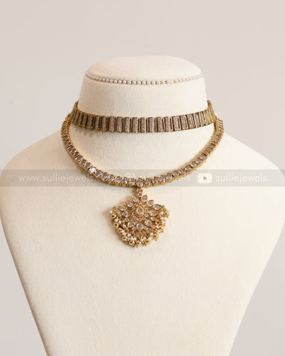 AD Premium White Layered Combo with Earrings